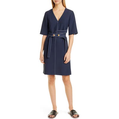 Partow Lance Belted Dress, Blue