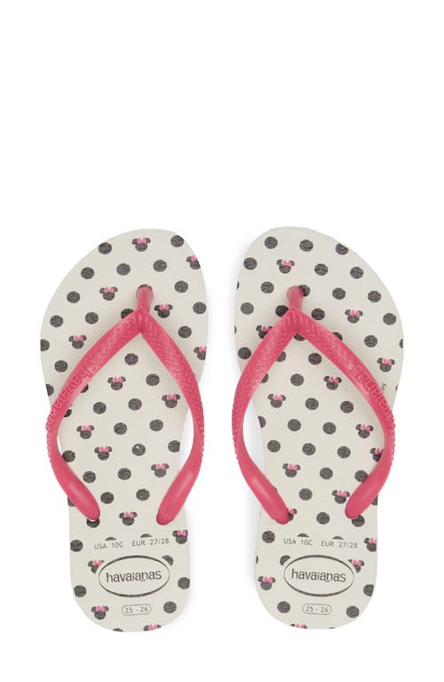 Havaianas Kids' Disney Slim Flip Flop In White/black/pink