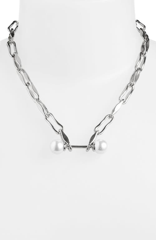 Shop Open Edit Double Faux Pearl Link Necklace In White- Rhodium