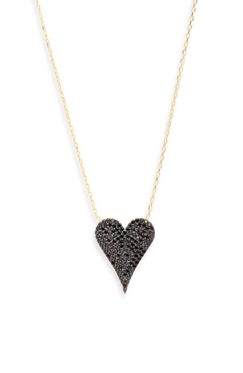 Small Pavé Heart Pendant Necklace in Gold/Black