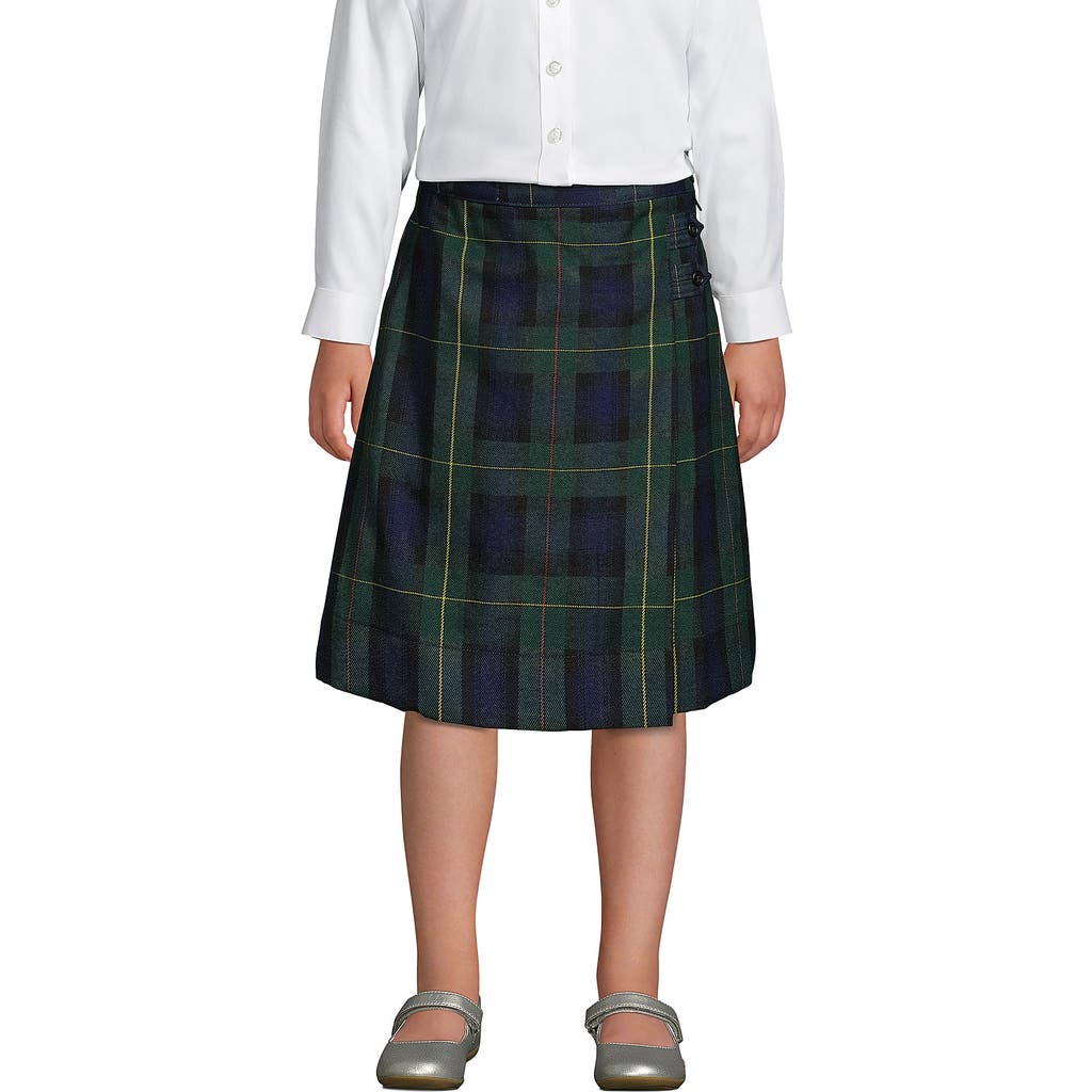 Lands' End School Uniform Girls Plaid A-line Skirt Below The Knee In Hunter/classic Navy Plaid