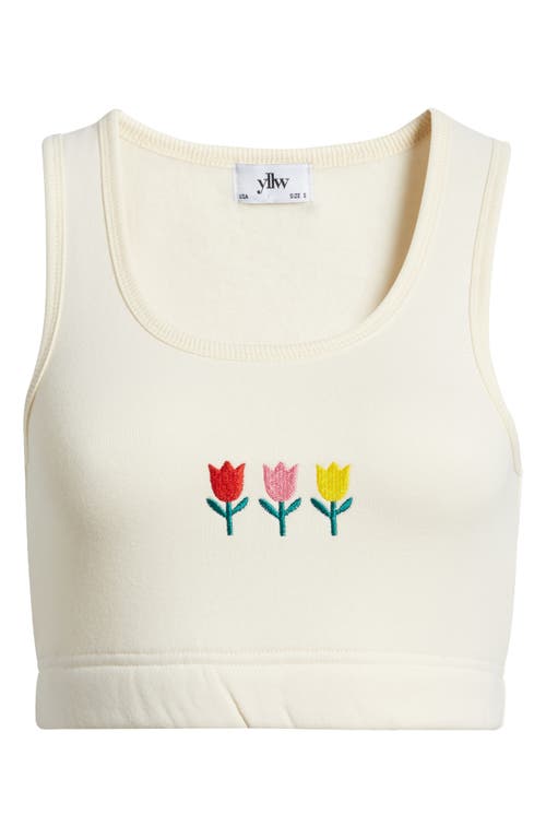 YELLOW THE LABEL Embroidered Fleece Crop Tank in Tricolor Tulips