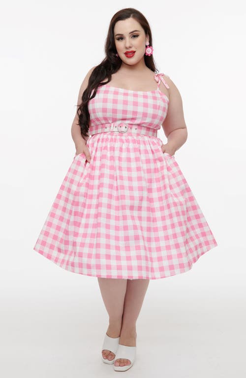 Unique Vintage Plus Size Bobbie Swing Dress In Light Pink & White Gingham