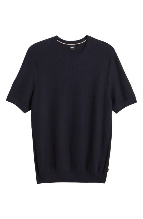 Hugo Boss Boss Dalon Short Sleeve Cotton & Lyocell Crewneck Sweater In Dark Blue