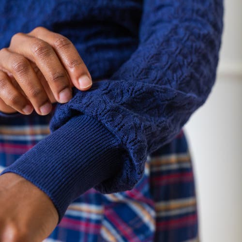 Hope & Henry Organic Pointelle Sweater In Navy Leaf Pointelle