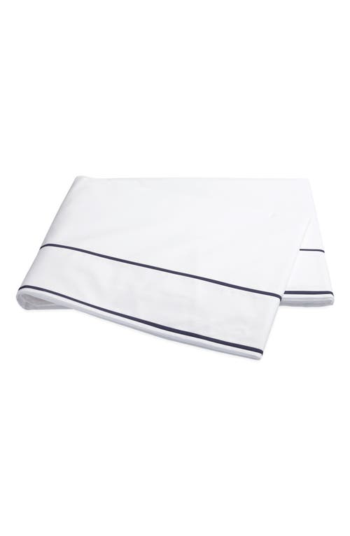 Matouk Ansonia 500 Thread Count Flat Sheet in White/Navy at Nordstrom