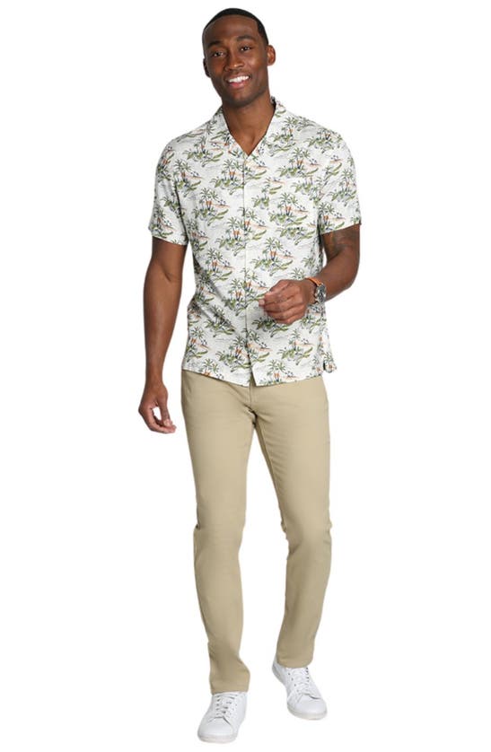 Shop Jachs Tropical Print Short Sleeve Linen & Cotton Button-up Shirt In White