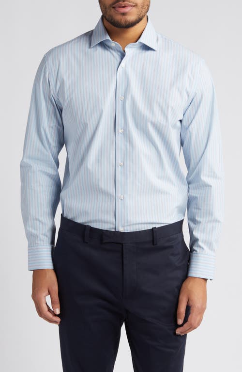 Justo Trim Fit Tech-Smart Stripe Performance Dress Shirt in Blue - White Justo Stripe
