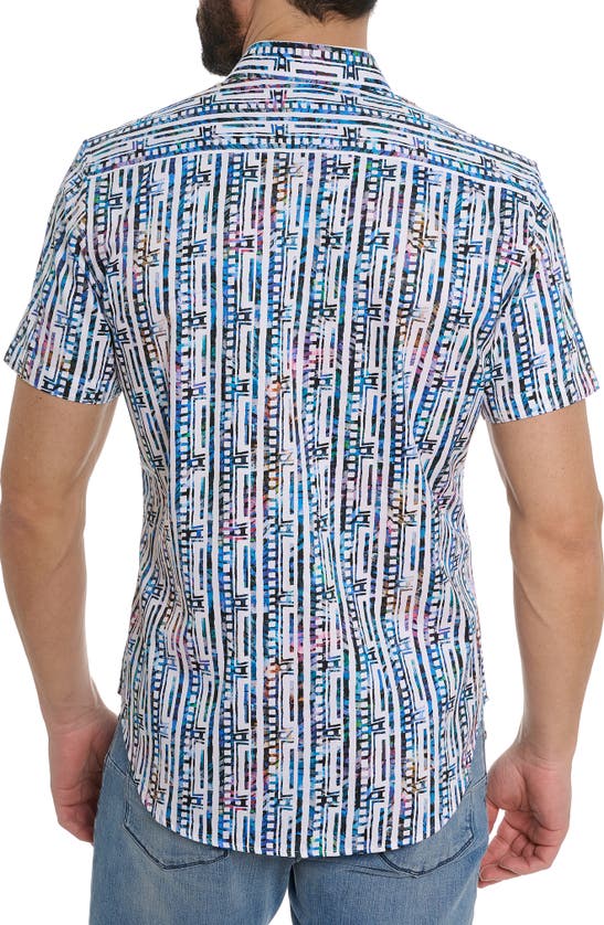 Shop Robert Graham Geo Stripe Print Short Sleeve Shirt In Blue