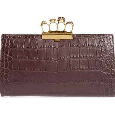 Alexander Mcqueen Croc Embossed Leather Knuckle Clutch - Red