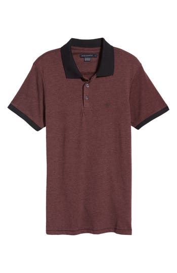 Shop French Connection Contrast Collar Polo In Bordeaux Mel/dk Navy