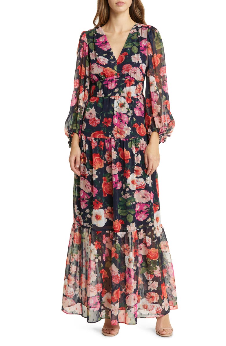 Eliza J Floral Long Sleeve Chiffon Maxi Dress | Nordstrom