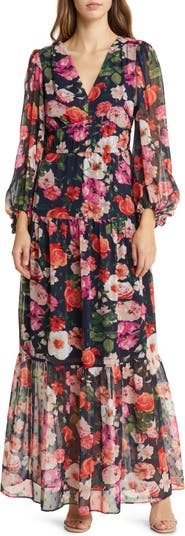 Eliza J Floral Long Sleeve Chiffon Maxi Dress | Nordstrom