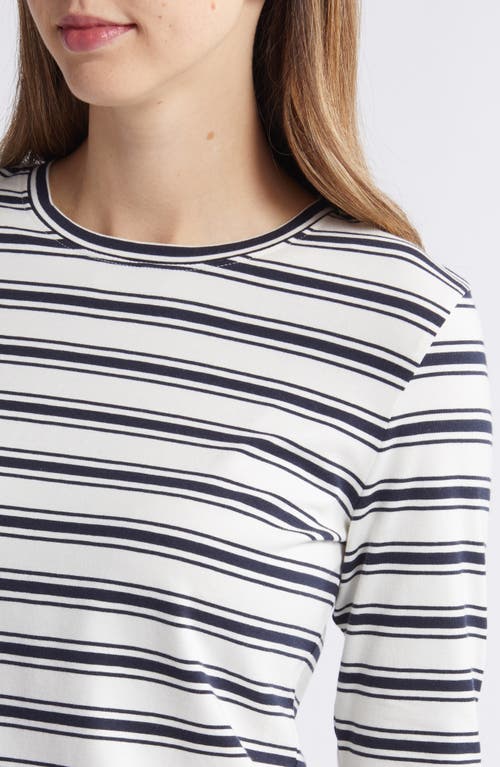 Shop Caslonr Caslon(r) Crewneck Long Sleeve T-shirt In Ivory- Navy Blazer Stripe