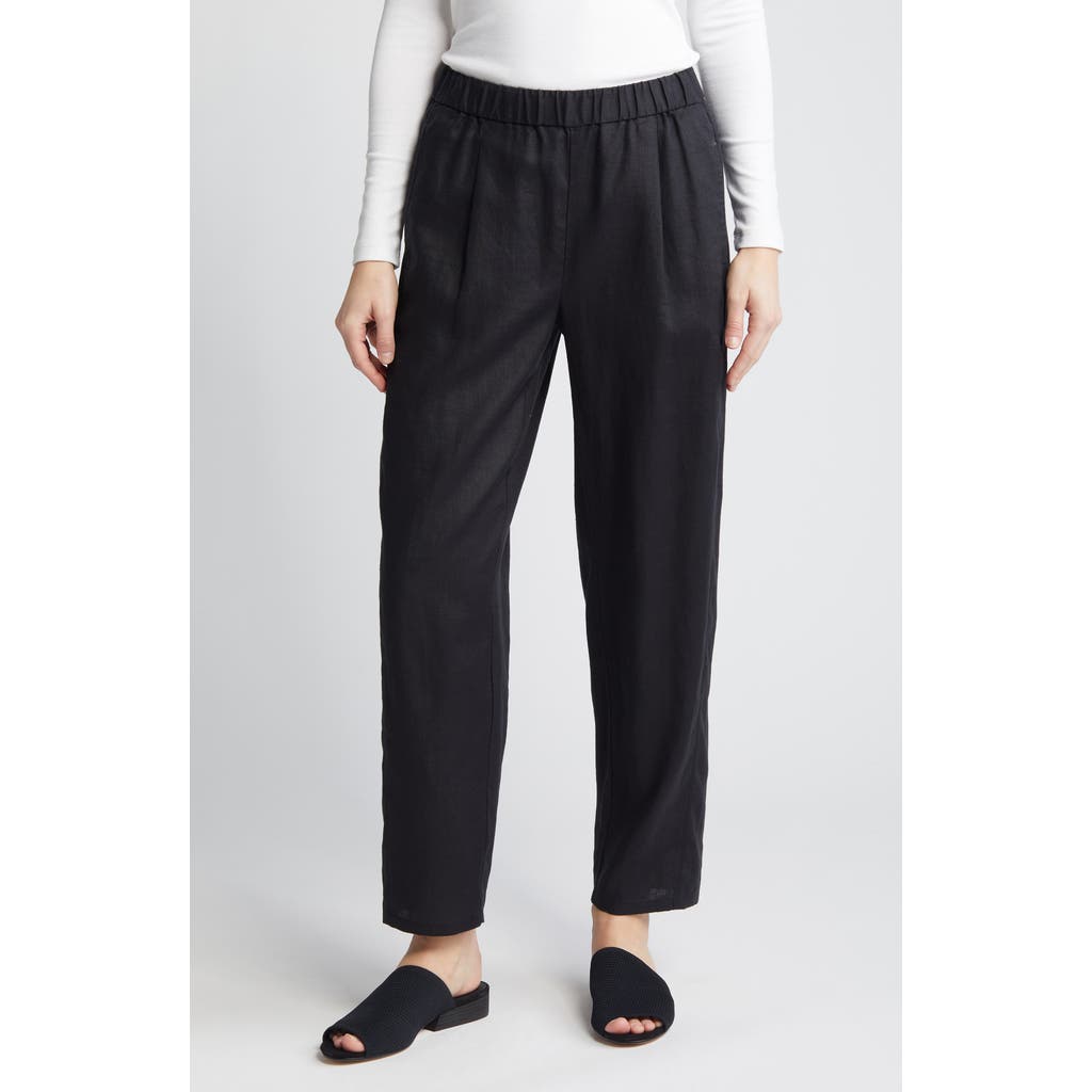 Eileen Fisher Pleated Organic Linen Lantern Pants In Black
