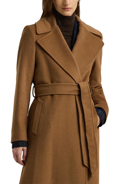 Ralph Lauren Lauren  Belted Wool Blend Wrap Coat In New Vicuna