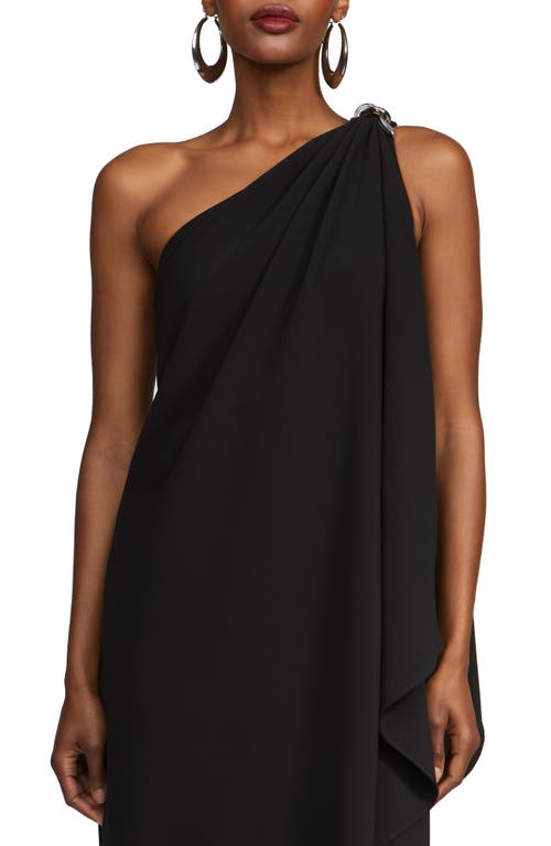 Shop Halston Aries One-shoulder Crepe Dress In Black