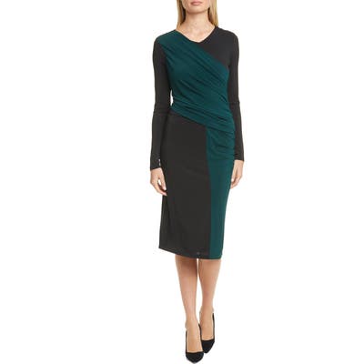 Boss Eretha Colorblock Long Sleeve Jersey Dress, Green