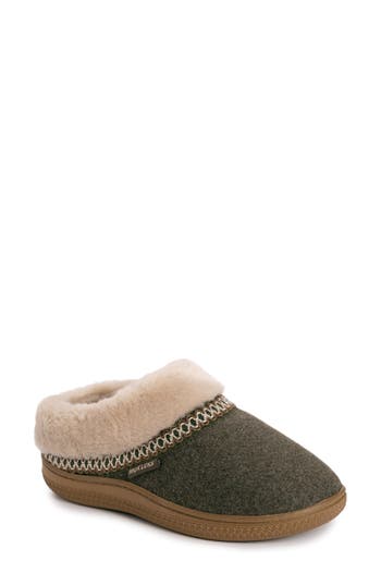 Muk Luks Neira Faux Shearling Slipper In Olive Heather Faux Boiled Wool