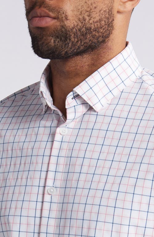 Shop Mizzen + Main Mizzen+main Leeward Trim Fit No Tuck Performance Button-up Shirt In True Pink Watershed Plaid