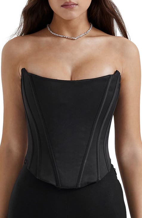 Crystal Black Corset Top, Black Bustier. Formal Corset With