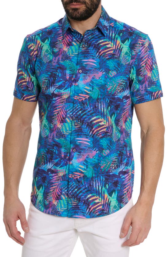 Shop Robert Graham Tropical Print Short Sleeve Shirt In Blue Multi