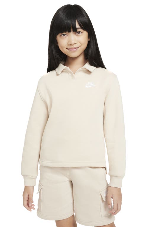 Shop Nike Kids' Sportswear Club Fleece Long Sleeve Top In Sanddrift/white