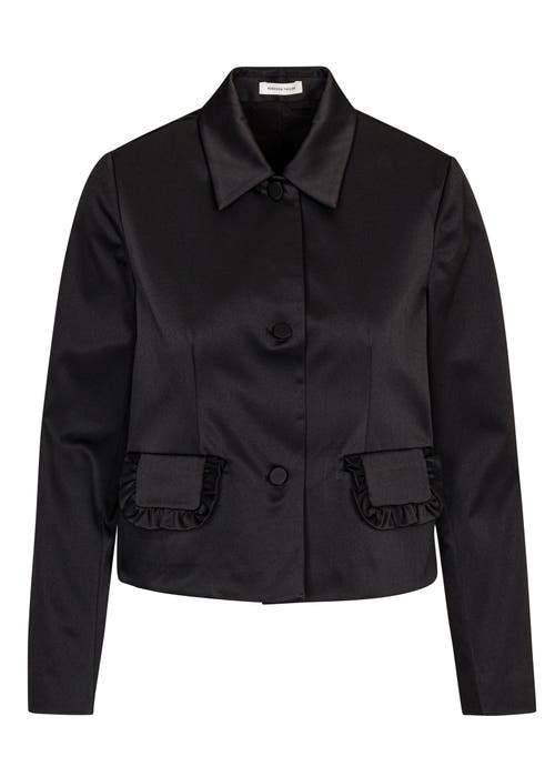 Rebecca Taylor Techy Sateen Ruffle Pocket Jacket In Black