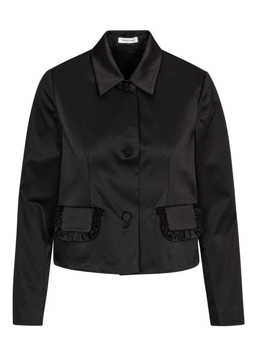 Shop Rebecca Taylor Techy Sateen Ruffle Pocket Jacket In Black