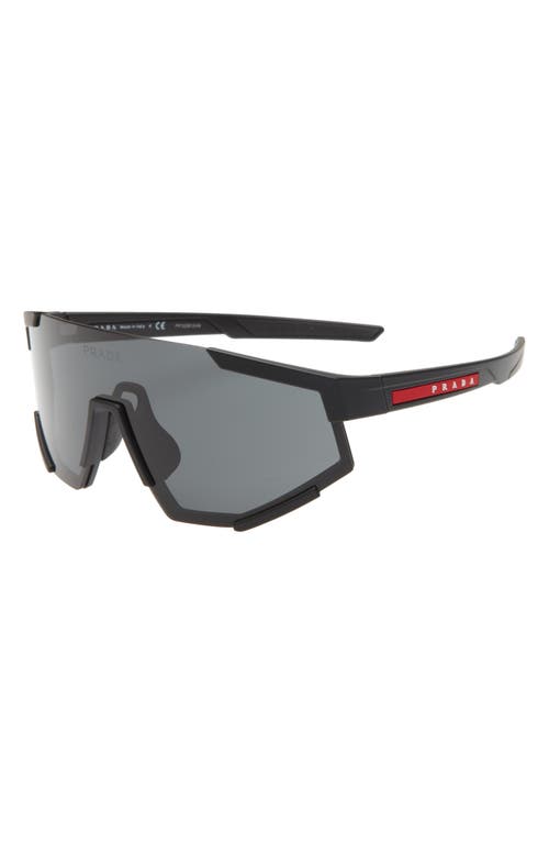 Shop Prada Linea Rossa 157mm Shield Sunglasses In Black Rubber/dark Grey