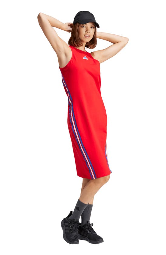 Shop Adidas Originals Future Icons 3-stripes Sleeveless Dress In Better Scarlet