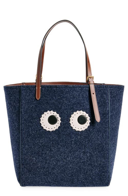 Shop Anya Hindmarch Small Eyes Wool Tote In Navy/cedar