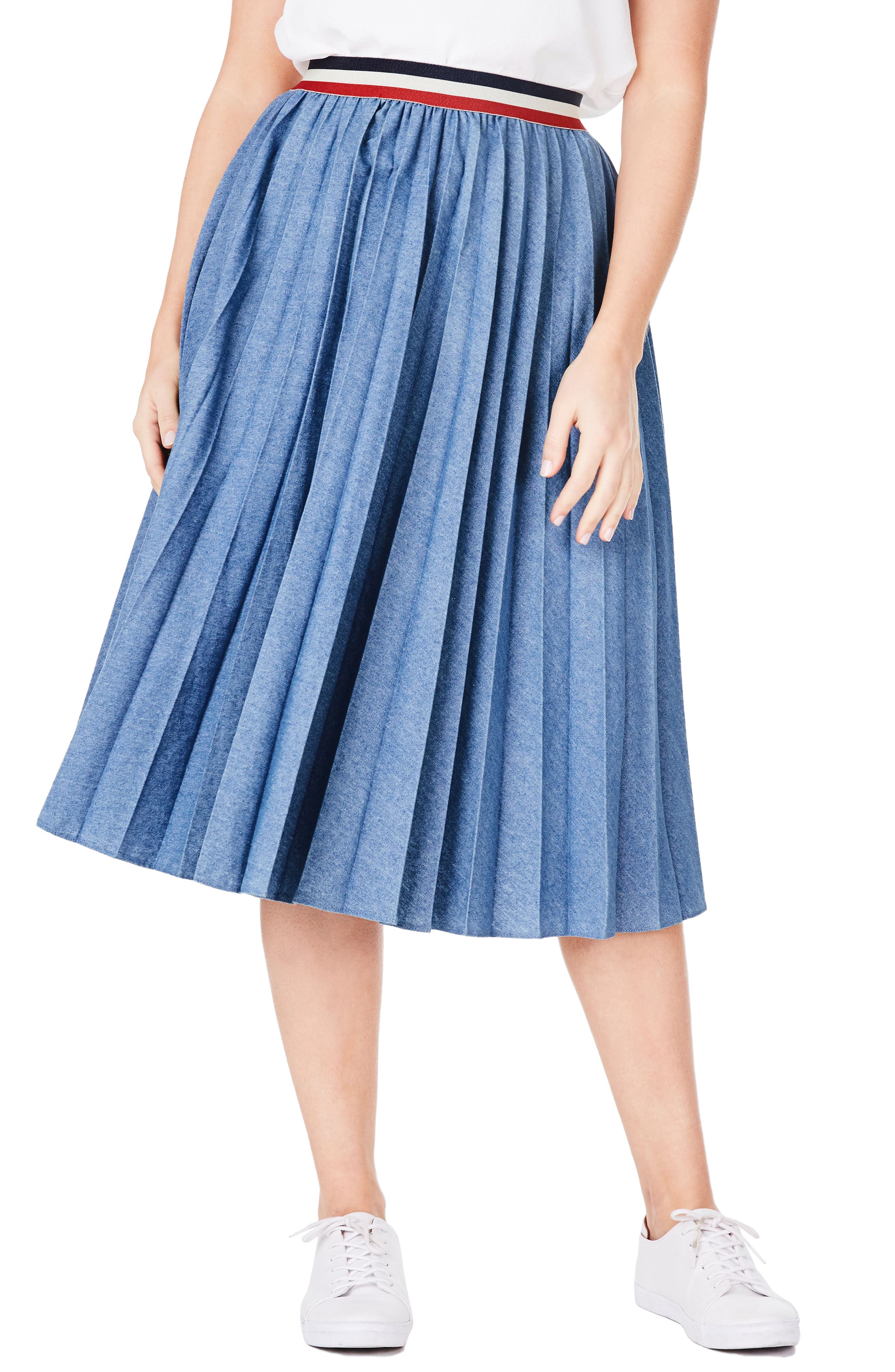 ELVI Pleat Denim Skirt (Plus Size) Nordstrom