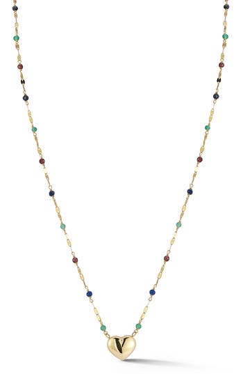 Ember Fine Jewelry Heart Pendant Semiprecious Stone Station Necklace In Gold