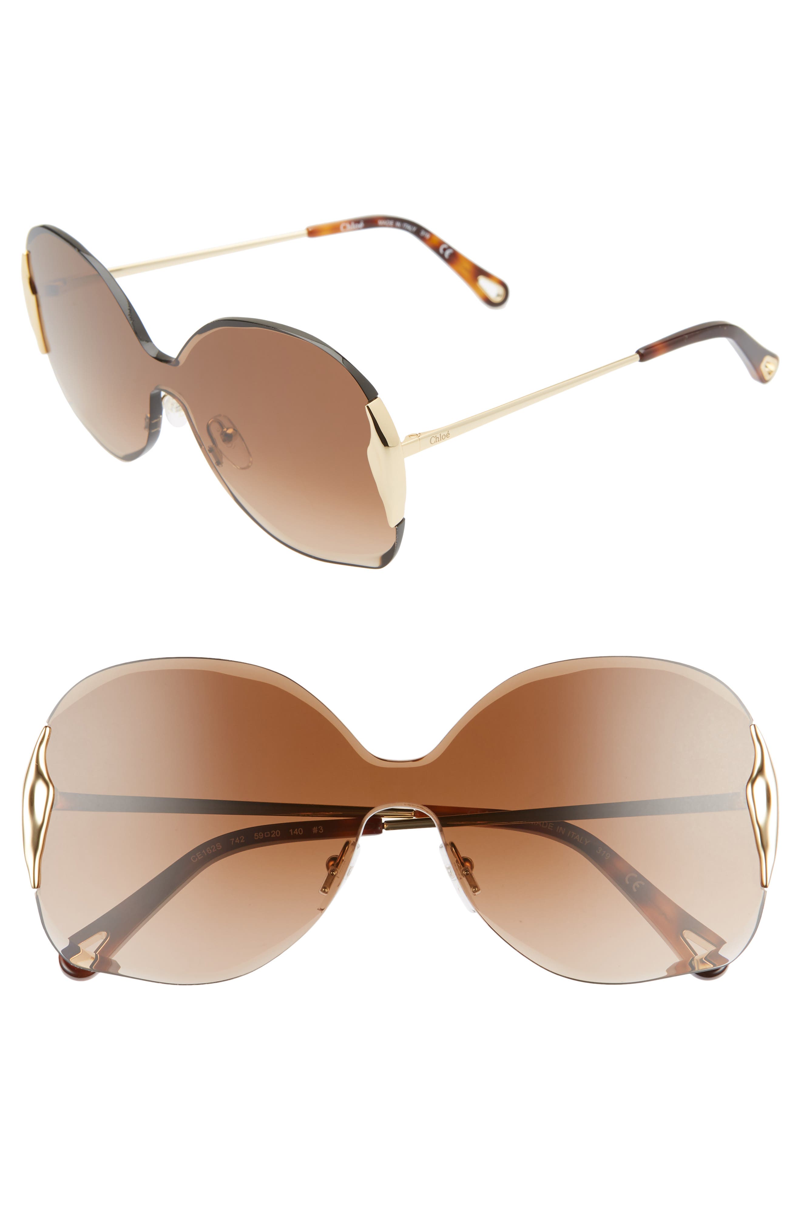 Chloé Curtis 59mm Butterfly Shield Sunglasses In Gold/ Gradient Brown