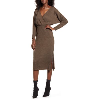 All In Favor Cozy Ribbed Midi Dress, Brown