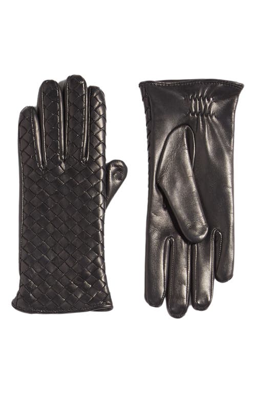 Intrecciato Leather Gloves in 1000 Black