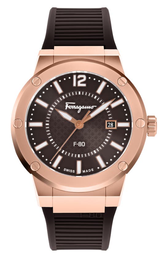 Ferragamo Men's F-80 Rose Goldtone Stainless Steel Watch In Brown