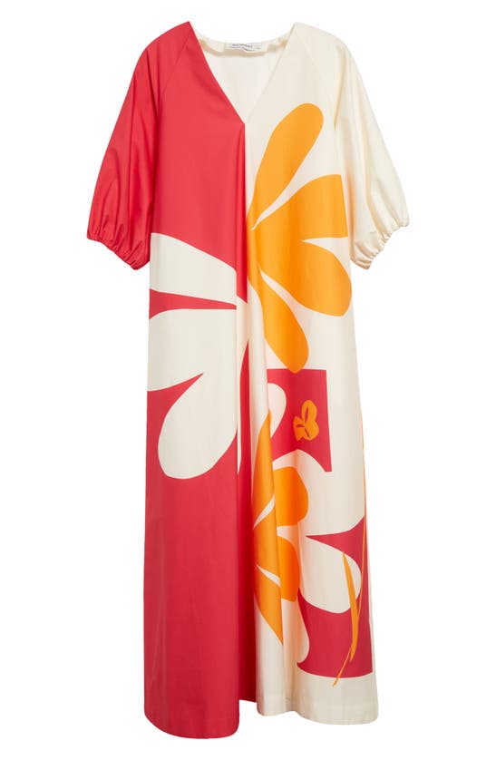 Shop Marimekko Karkelo Kolmikko Floral Colorblock Stretch Cotton Shift Dress In Fuchsia/ Orange/ Off White