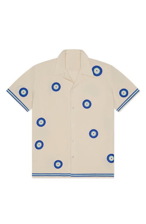 MAVRANS Evil Eye Organic Cotton Camp Shirt in Ivory at Nordstrom, Size Small