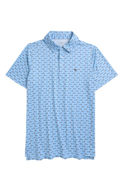 vineyard vines Kids' Sankaty Sailboat Print Performance Polo in Santa Shark Jakeblue 