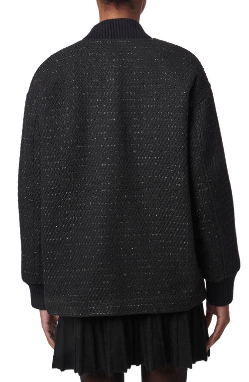 Shop Bernardo Rib Trim Tweed Jacket In Black With Silver