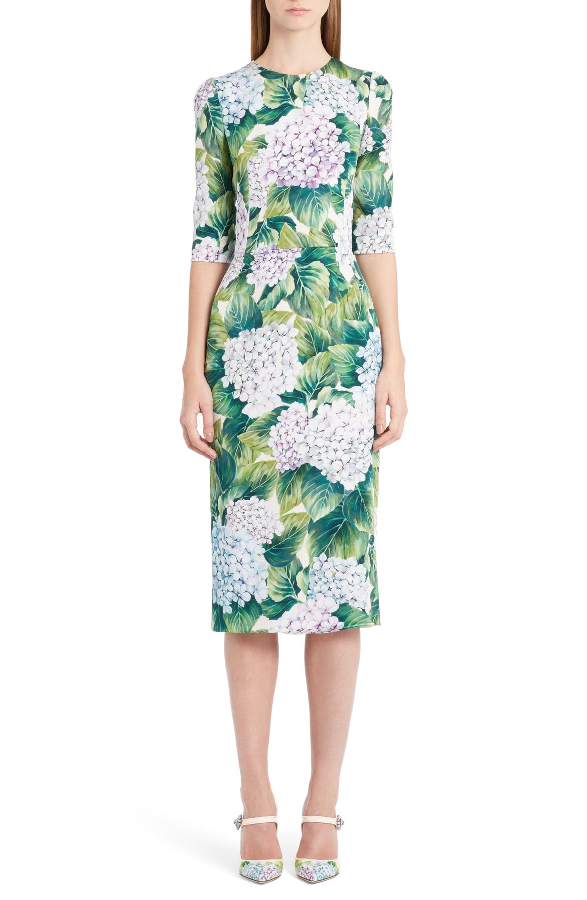 Dolce&Gabbana Hydrangea Print Stretch Silk Dress | Nordstrom