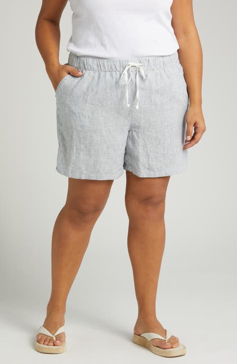 Stripe Linen Drawstring Shorts (Plus)