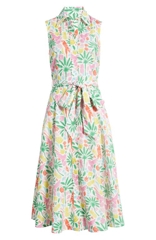 Shop Boden Amy Sleeveless Belted Cotton Shirtdress In Tropical Paradise