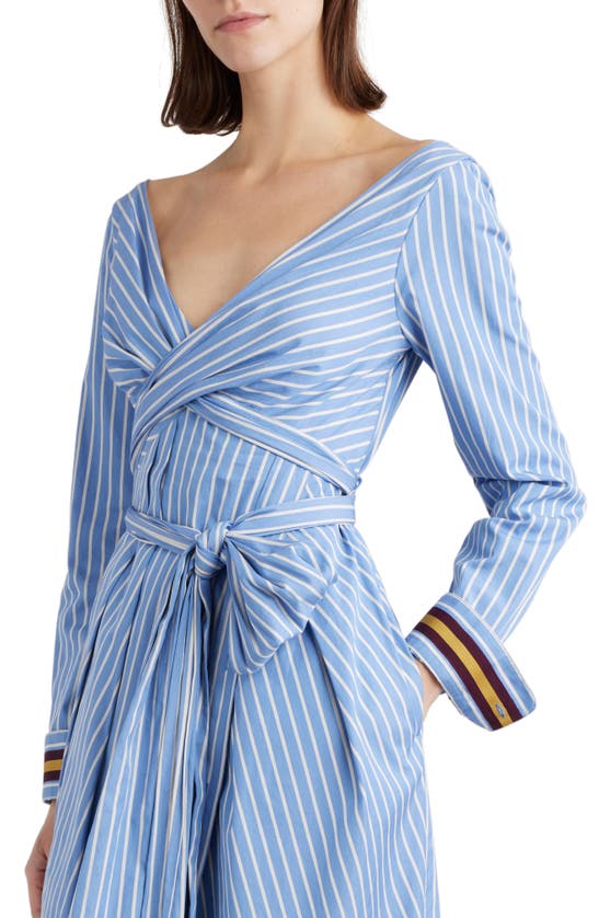 Shop Dries Van Noten Dolada Stripe Long Sleeve Cotton Poplin Midi Shirtdress In Light Blue