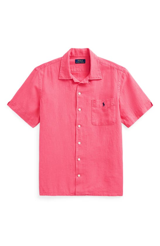 Shop Polo Ralph Lauren Linen Blend Camp Shirt In Pale Red