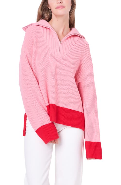 English Factory Contrast Quarter Zip Sweater In Pink/red
