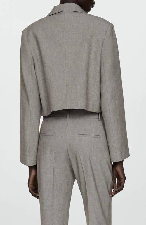 Shop Mango Crop Suiting Jacket In Light Pastel Grey