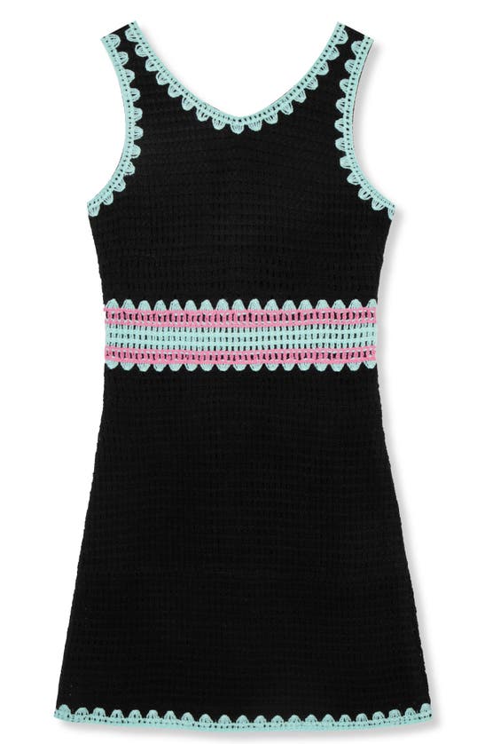 Shop Truce Kids' Colorblock Crochet Dress In Black